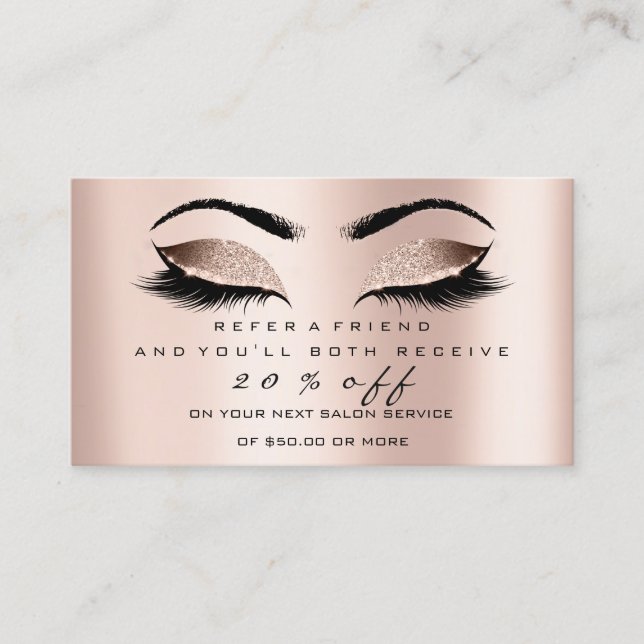 Salon-Referenzkarte Makeup Pink Rose Lashes Empfehlungskarte (Vorderseite)