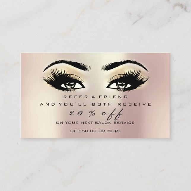 Salon Referenzkarte Makeup Rose Champaigne Lashes Empfehlungskarte (Vorderseite)