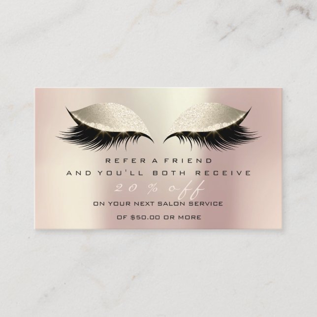 Salon Referenzkarte Rosa Makeup Lashes Elfenbein Empfehlungskarte (Vorderseite)