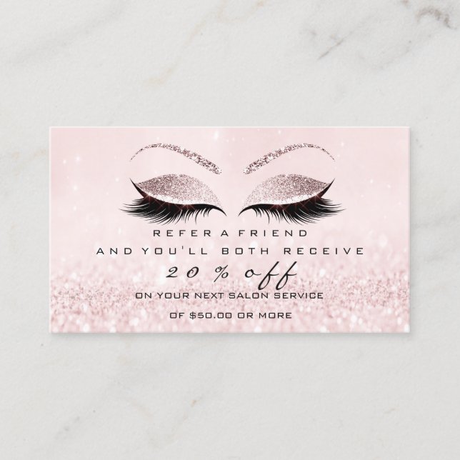 Salon-Referenzkarte Rosa Makeup Lashes Empfehlungskarte (Vorderseite)