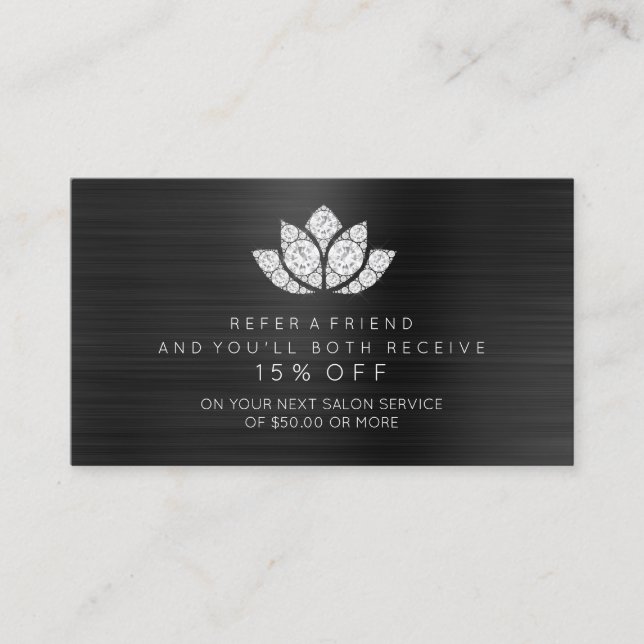 Salon Referenzkarte Schwarz-weiß Diamond Lotus Flo Empfehlungskarte (Vorderseite)