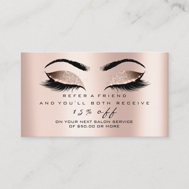 Salon-Referenzkarte Skinny Makeup Pink Rose Lashes Empfehlungskarte (Vorderseite)