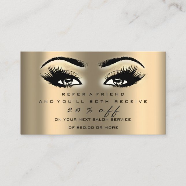 Salon Referrer Card Makeup Artist Gold Glam Lashes Empfehlungskarte (Vorderseite)