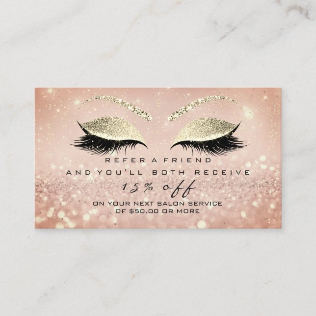 Salon Referrer Card Skinny Gold Rose Lashes Empfehlungskarte (Vorderseite)
