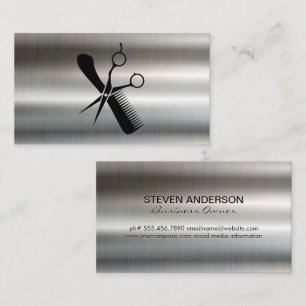 Salon-Schere und Comb-Logo   Metallic Visitenkarte
