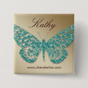 Salon-Schmetterlings-Namen-Umbau-Knopf-aquamarines Button