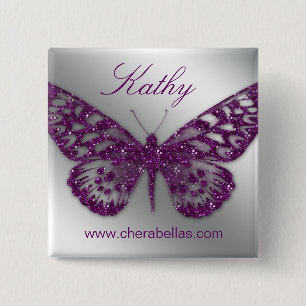 Salon-Schmetterlings-Namen-Umbau-Knopf-Silber lila Button