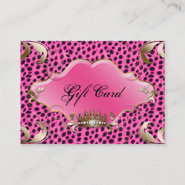 Salon-Schmuck-Geschenkgutschein-Leopard-Rosa-Krone Rabattkarte (Vorderseite)