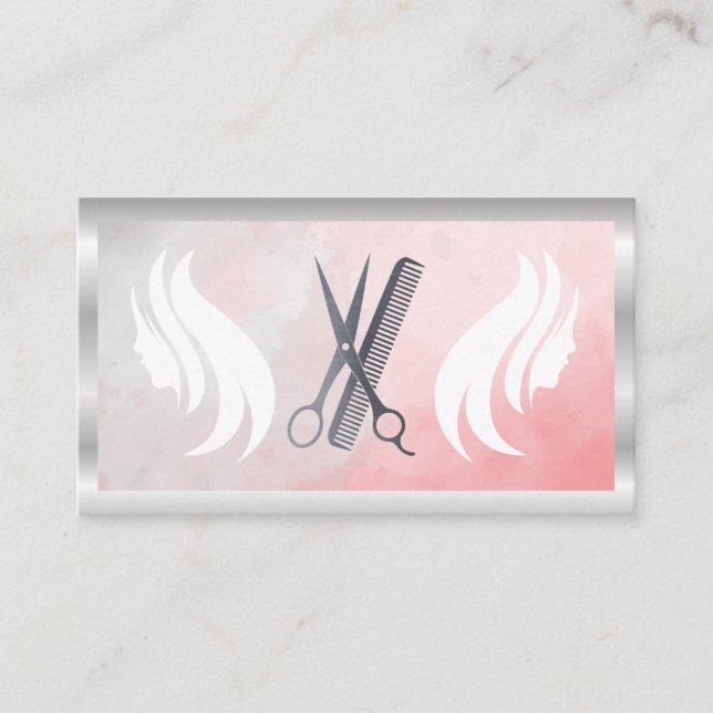 Salon Scissors | Hair Stylist-Logo | Wasserfarbe Visitenkarte (Vorderseite)