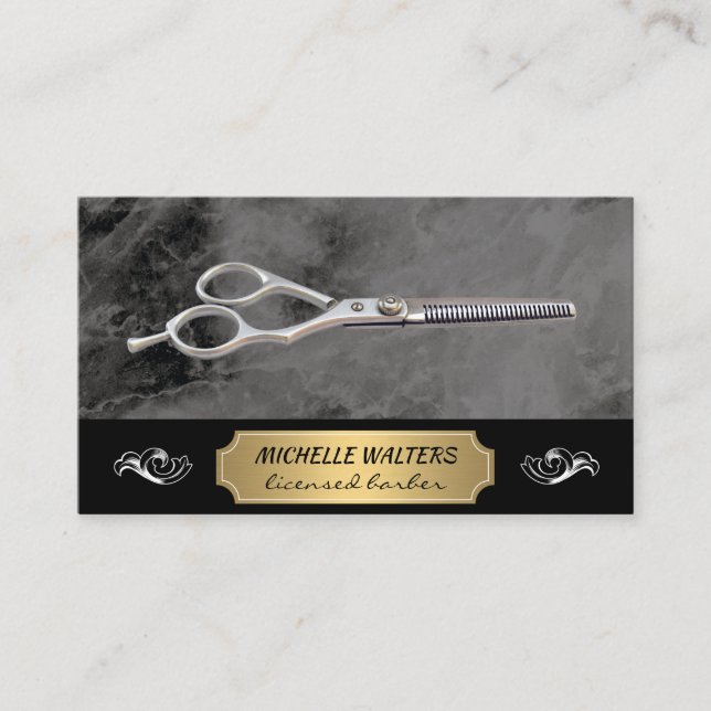 Salon Scissors | Marmor | Gold Metallic Visitenkarte (Vorderseite)