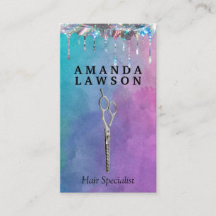 Salon Scissors   Wasserfarbe   Shimmer-Tropfen Visitenkarte