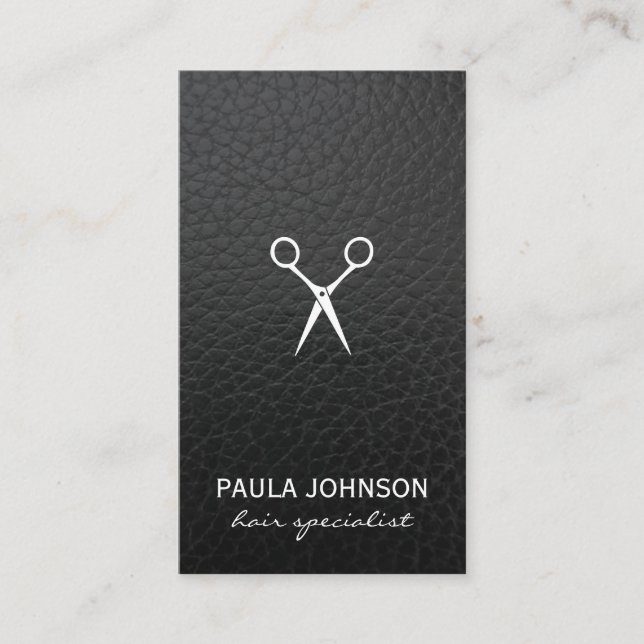 Salon Shears Lush Black Leather Print Visitenkarte (Vorderseite)
