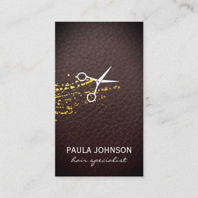 Salon Shears Lush Leather Print and Spatter Visitenkarte (Vorderseite)