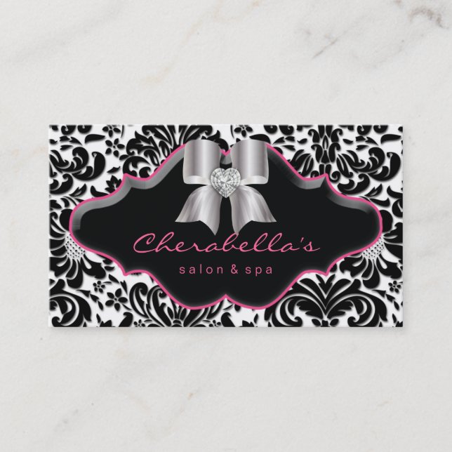 Salon Spa Bijoux Carte de visite rose Damask Bow (Devant)