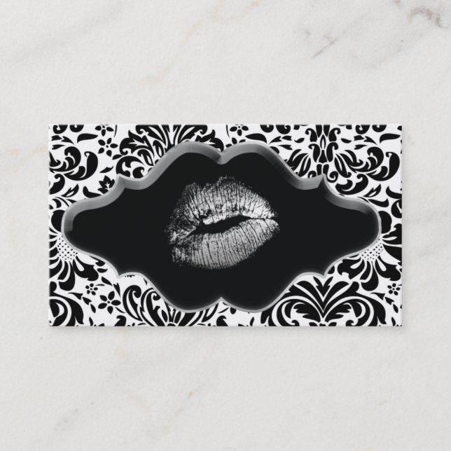 Salon Spa Business Card Black Silver Lips Visitenkarte (Vorderseite)