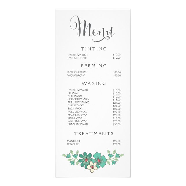 Salon Spa Turquoise Menu Beauticier Tarifs (Devant)
