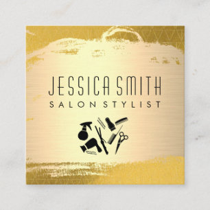Salon Stylist Tools Gold Brushed Gold Muster Quadratische Visitenkarte