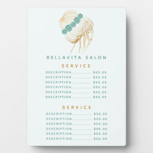 Salon Teal Gold Blumen Updo Preis Menü Schild Fotoplatte