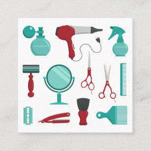 Salon Tool Utensige Haar Barber Aquamarin & rot Quadratische Visitenkarte