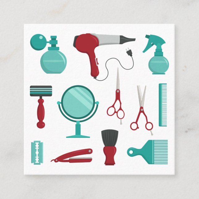Salon Tool Utensige Haar Barber Aquamarin & rot Quadratische Visitenkarte (Vorderseite)