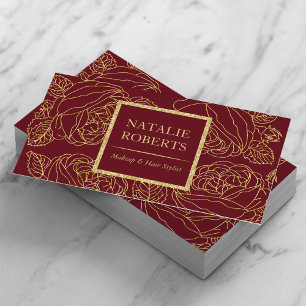 Salon & Wellness-Center Burgundy Red & Gold Floral Visitenkarte