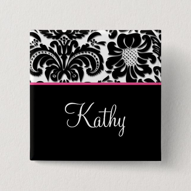 Salon Wellness-Center Damask Name Tag Taste Brooch Button (Vorderseite)