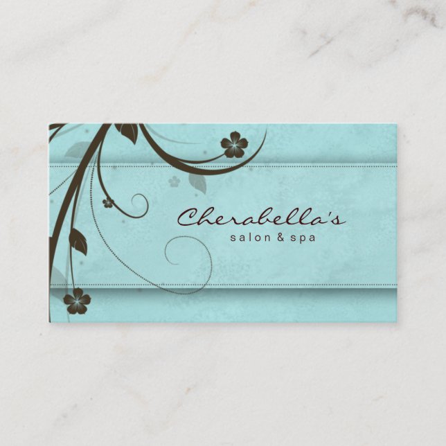 Salon Wellness-Center Watery Blue Floral Visitenkarte (Vorderseite)