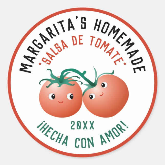 Salsa de Tomate Spanisches Label für hausgemachte  Runder Aufkleber (Vorderseite)