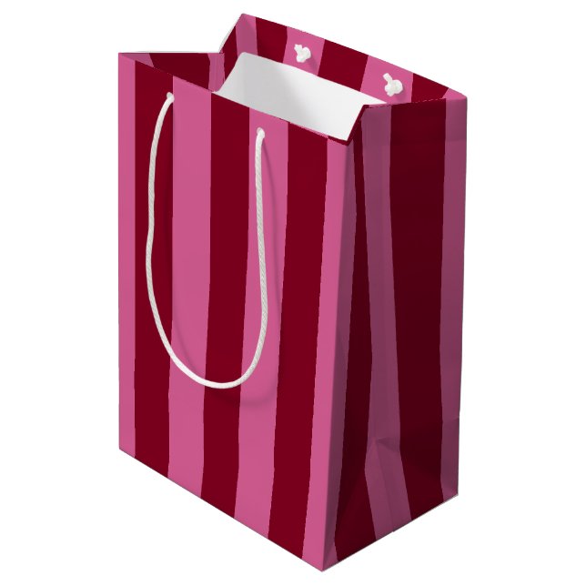 Salsa Flamingo Pink Stripe Mittlere Geschenktüte (Rückseite Schrägansicht)