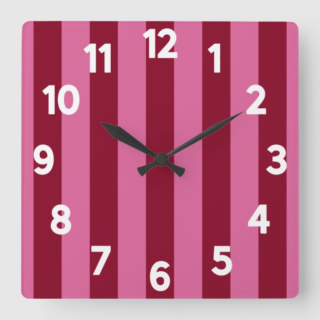 Salsa Flamingo Pink Stripe Quadratische Wanduhr (Vorderseite)