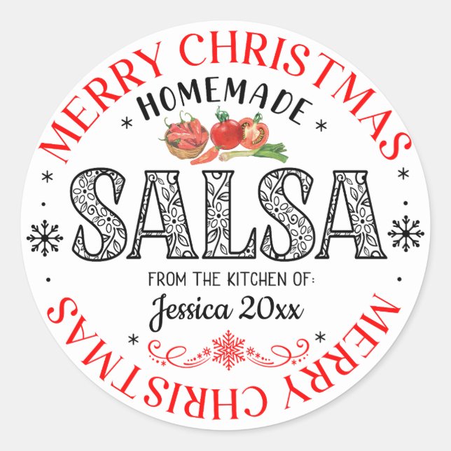 Salsa Homemade frohe Weihnachten aus Küche von Runder Aufkleber (Vorderseite)