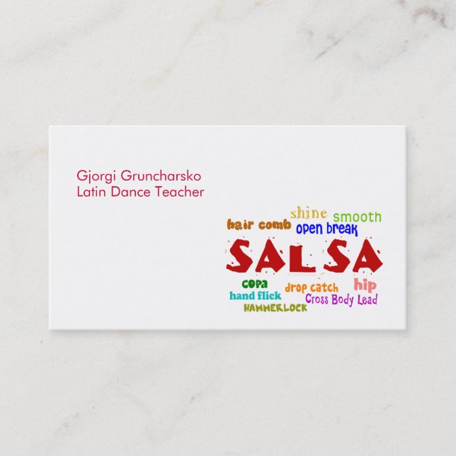 Salsa-tanzender lateinischer Tanz-Lehrer oder Visitenkarte (Vorderseite)