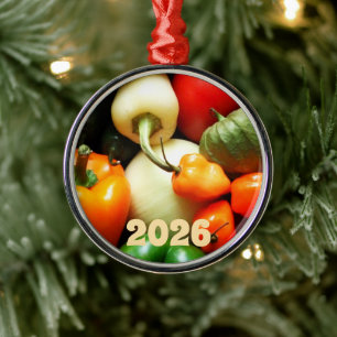 Salsa-Zutaten, Tomate, Paprika, Tomatillo, Zwiebel Ornament Aus Metall