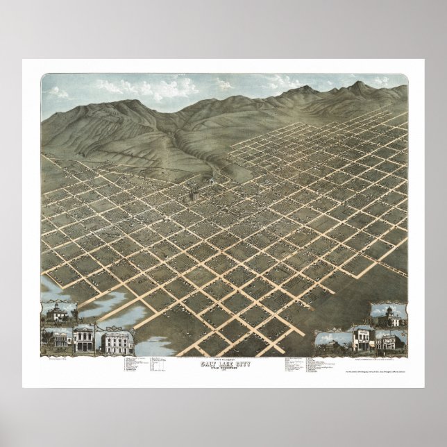 Salt Lake City, ABER Panoramakarte - 1870 Poster (Vorne)