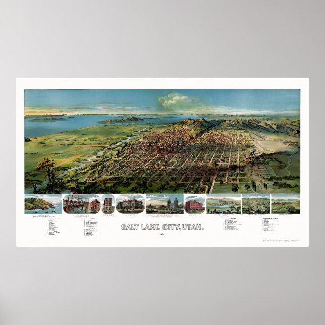 Salt Lake City, ABER Panoramakarte - 1891 Poster (Vorne)