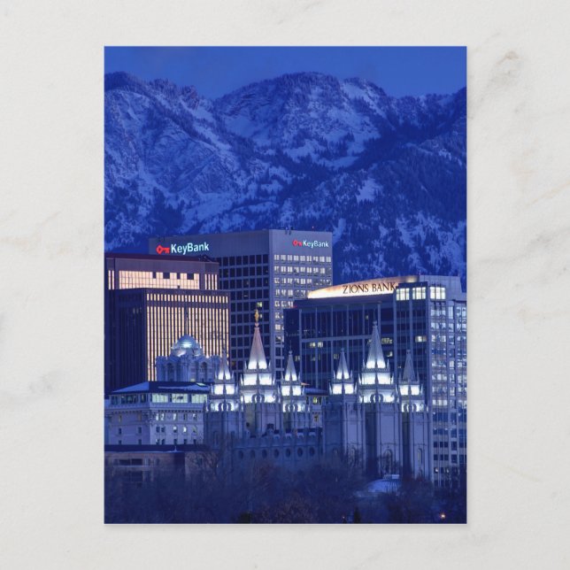Salt Lake City Downtown Winter Skyline Postkarte (Vorderseite)