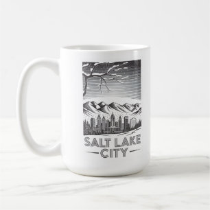 Salt Lake City Skyline Schwarz-Weiß-Holzschnitt Kaffeetasse