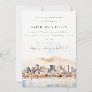 Salt Lake City Utah Aquarell-Landschaft Baby Showe Einladung