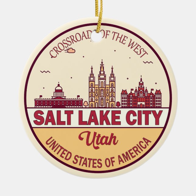 Salt Lake City Utah City Skyline Emblem Keramik Ornament (Vorne)