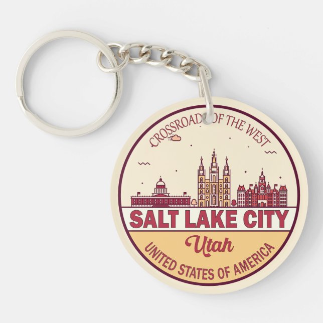 Salt Lake City Utah City Skyline Emblem Schlüsselanhänger (Vorderseite)