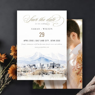 Salt Lake City Utah Foto Wasserfarbe Hochzeit Save The Date
