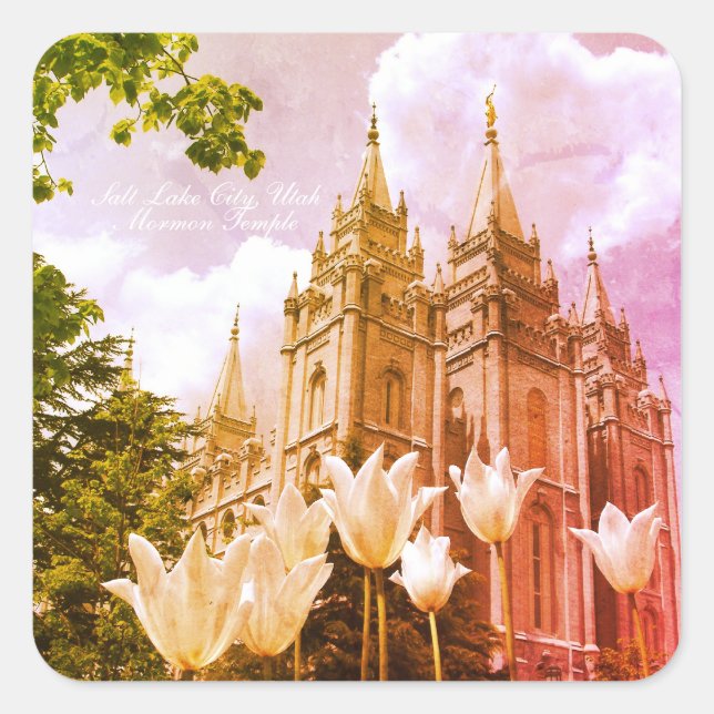 Salt Lake City, Utah Mormon Tempel Art Quadratischer Aufkleber (Vorderseite)