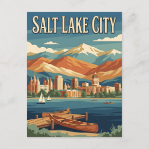 Salt Lake City Utah Mountain Retro Vintage Poster Postkarte