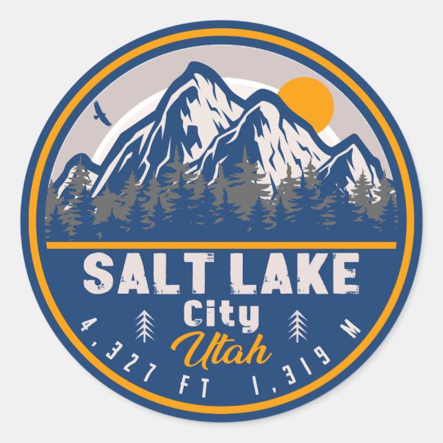 Salt Lake City Utah Retro Sunset Souvenirs 60er Runder Aufkleber (Vorderseite)