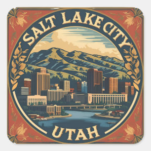Salt Lake City Utah Retro Vintage Reisen Quadratischer Aufkleber