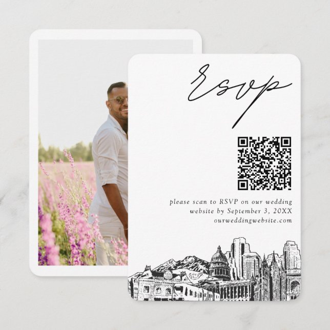 Salt Lake City Wedding RSVP QR Code Small Begleitkarte (Vorne/Hinten)