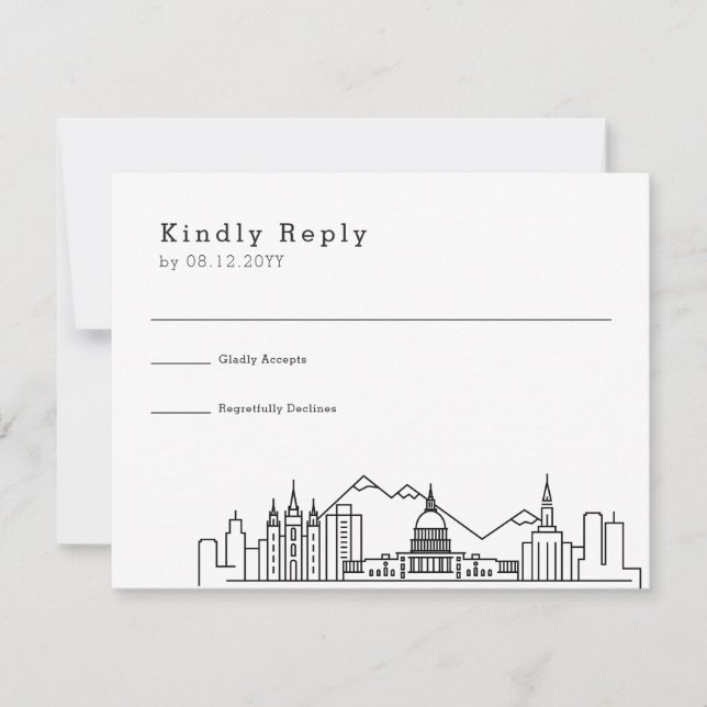 Salt Lake City Wedding | Stilisierte Skyline-UAWG RSVP Karte (Vorderseite)