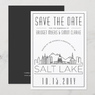 Salt Lake Wedding   Stilisierte Skyline Save the D Einladung