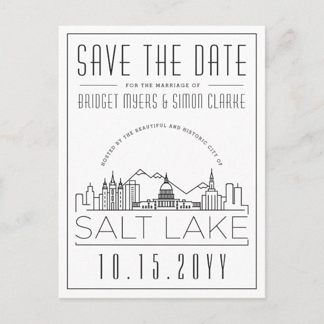 Salt Lake Wedding | Stilisierte Skyline Save the D Postkarte (Vorderseite)
