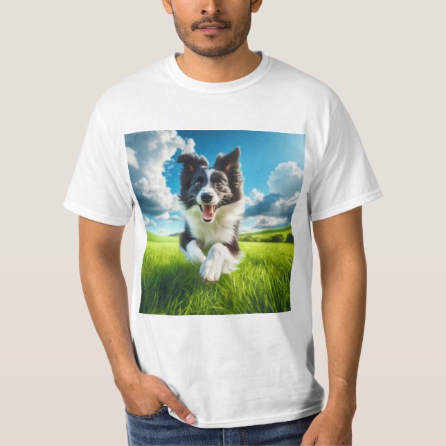 Salto de Alegría: Border Collie en el Campo T-Shirt (Vorderseite)